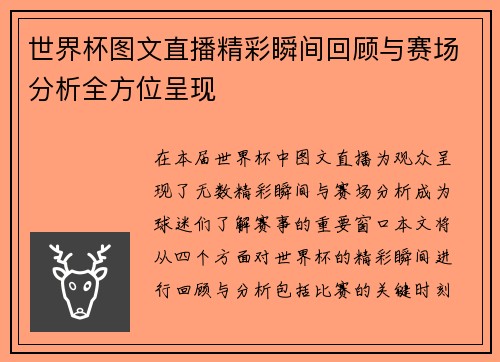 世界杯图文直播精彩瞬间回顾与赛场分析全方位呈现