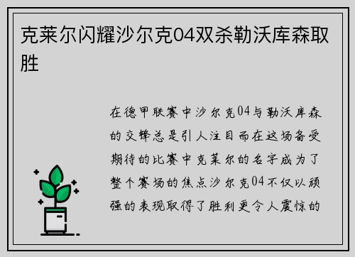 克莱尔闪耀沙尔克04双杀勒沃库森取胜